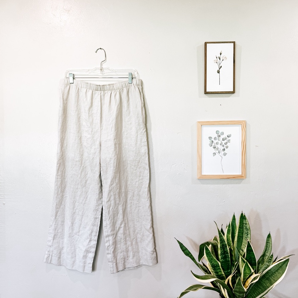 100% linen IC by Connie K wide leg oat easy pants